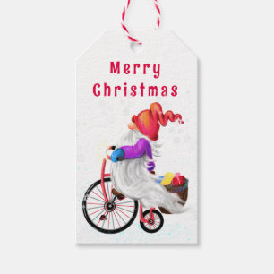Christmas Gift Tags Cute Gnome Bike and Gifts