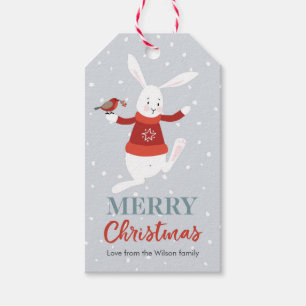 Christmas gift tags cute rabbit in sweater