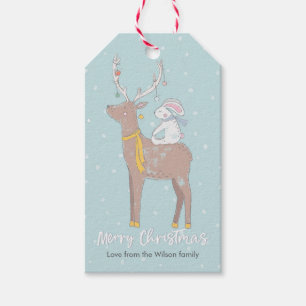 Christmas gift tags cute reindeer and rabbit
