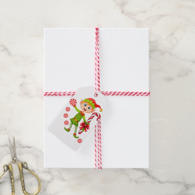 Christmas Gift Tags Elf Peppermint (With Twine)