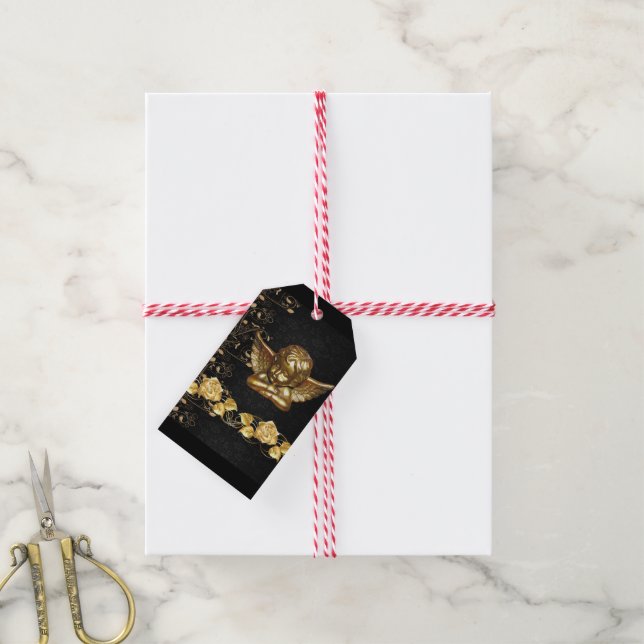 Christmas Gift Tags Gold Angel (With Twine)