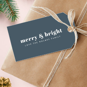 Christmas Gift Tags Merry & Bright Dusky Blue