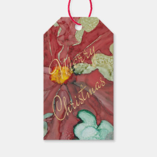 Christmas Gift Tags Poinsettia Red, Green, Golds