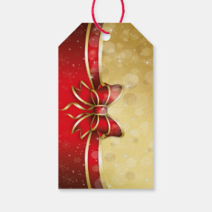 Christmas Gift Tags/Red Ribbon and Gold Bokeh Tags