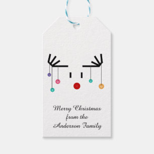 Christmas Gift Tags -Rudolph Red Nose with Baubles