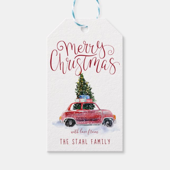 Christmas Gift Tags - Vintage Red Car (Front)
