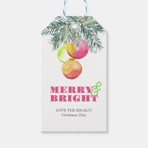 Christmas Gift Tags Watercolor Pink & Green