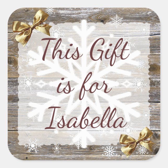 Christmas Gift Weathered Wood Gold Bow Gift Tag (Front)