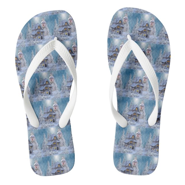 Christmas Gift Winter White Snowman Blue Rustic Jandals (Footbed)