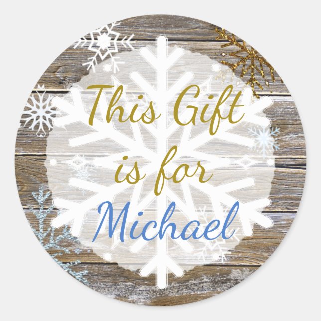 Christmas Gift  Wood Gold Snowflakes Gift Tag (Front)