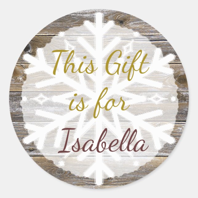 Christmas Gift  Wood Gold Snowflakes Gift Tag (Front)