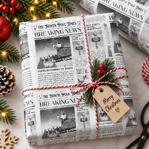 Christmas Gift Wrap, Black and White Newspaper Wrapping Paper