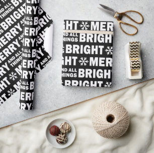 Christmas Gift Wrap   Merry and Bright Black White