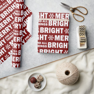 Christmas Gift Wrap   Merry and Bright Dark Red