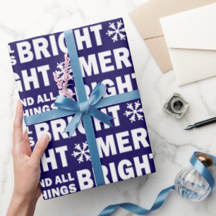 Christmas Gift Wrap   Merry and Bright Navy White