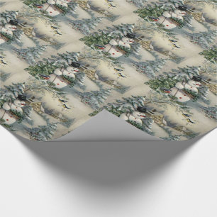 Christmas Gift Wrap/Snowman and Winter Cottage Wrapping Paper