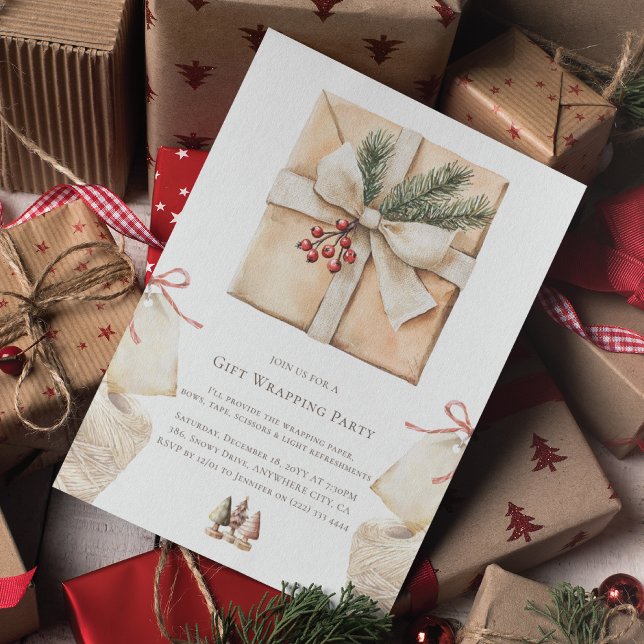 Christmas Gift Wrapping Party Simple Watercolor Invitation (Creator Uploaded)