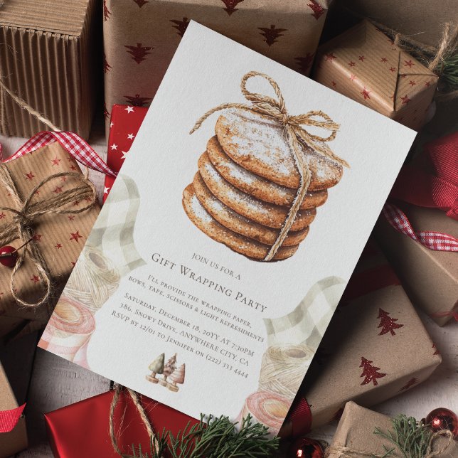 Christmas Gift Wrapping Party Watercolor Cookie Invitation (Creator Uploaded)