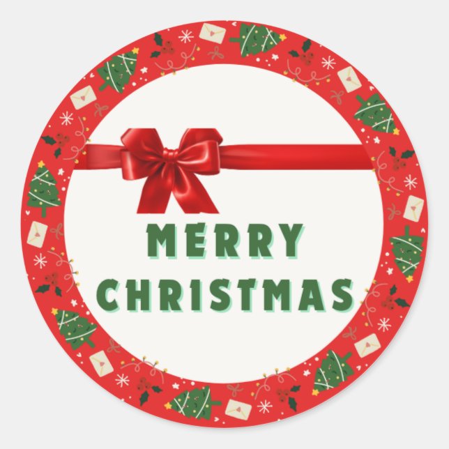 Christmas Gift Wrapping Sticker | Red Wreath & Rib (Front)