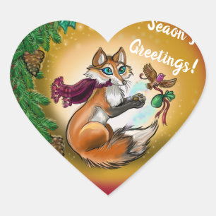 Christmas Gifting Fox Heart Sticker