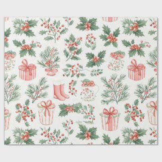 Christmas Gifts and Floral Greens Wrapping Paper