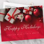 Christmas Gifts in Red | Happy Holidays Greeting Postcard<br><div class="desc">Your business logo can be added

Available here:
http://www.zazzle.com/selectpartysupplies</div>