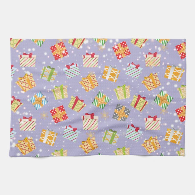 Christmas gifts pattern tea towel (Horizontal)