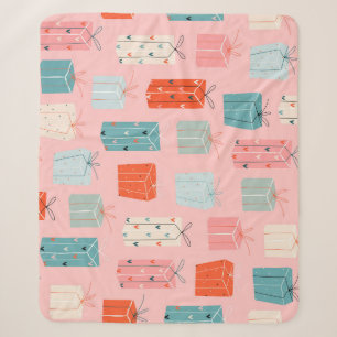 Christmas gifts, pink background, vintage pattern. sherpa blanket
