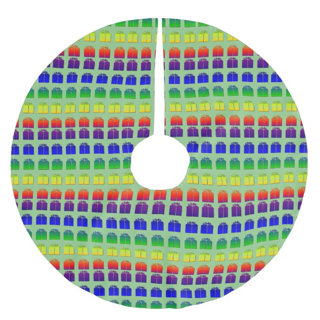Christmas Gifts Presents Boxes Rainbow Red Green Brushed Polyester Tree Skirt (Front)