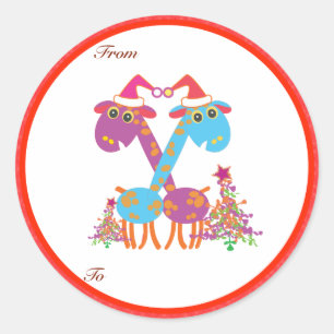 Christmas Gifts Tags: Two Giraffes Classic Round Sticker
