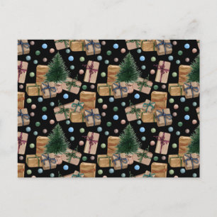 Christmas Gifts under the Christmas Tree Black Postcard