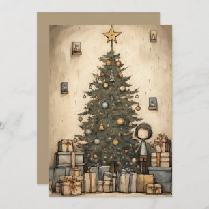 Christmas Gifts Under The Tree Illustration Holiday Card