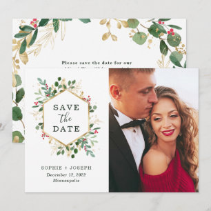 Christmas Gilded Greenery on White Photo Save The Date