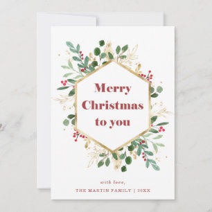 Christmas Gilded Greenery   Photo Back Holiday Card