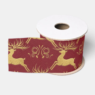 Christmas Gilded Leather Reindeer Red Grosgrain Ribbon