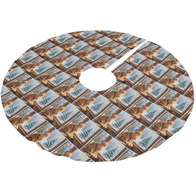 Christmas Ginger Cat Brushed Polyester Tree Skirt (Angled)