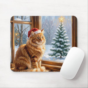 Christmas Ginger Cat Mouse Pad