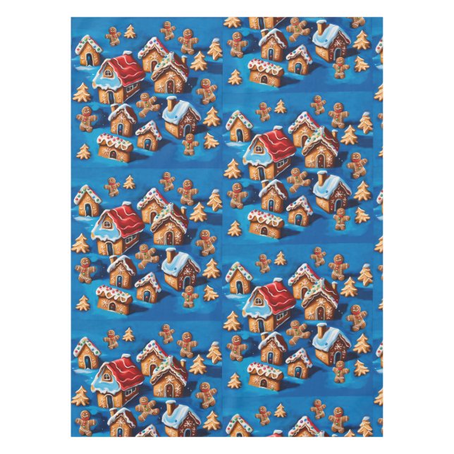 Christmas ginger Cookies Houses Trees Holiday deco Tablecloth (Front)