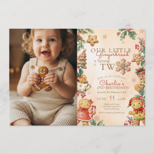 Christmas Gingerbread 2nd Birthday Photo Invitation