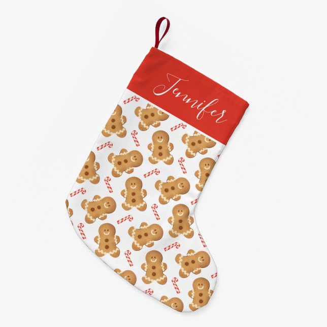 Christmas Gingerbread and Candy Cane Pattern Small Christmas Stocking (Front (Hanging))