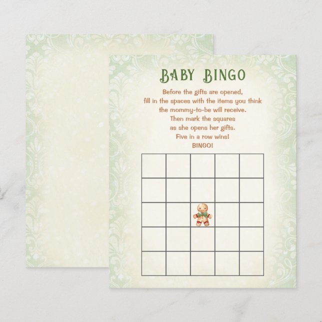 Christmas Gingerbread Baby Shower Game Baby Bingo (Front/Back)