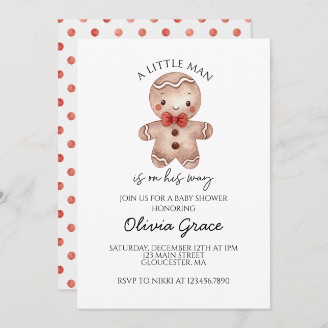 Christmas Gingerbread Baby Shower Invitation (Front/Back)