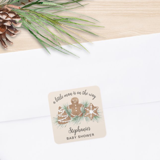 Christmas Gingerbread Baby Shower Square Sticker (Creator Uploaded)