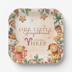 Christmas Gingerbread Birthday Three Paper Plate