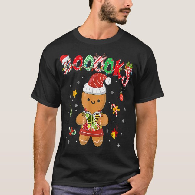 Christmas Gingerbread Books Librarian Reader Readi T-Shirt (Front)