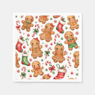 Christmas Gingerbread Boy and Girl with Stockings Napkin