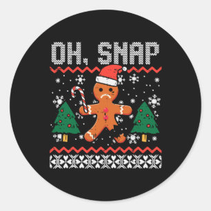 Christmas Gingerbread Broken Oh Snap Ugly Xmas Men Classic Round Sticker