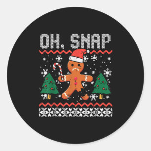 Christmas Gingerbread Broken Oh Snap Ugly Xmas Men Classic Round Sticker