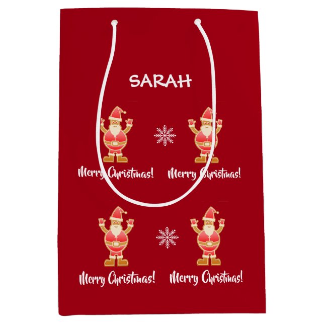 Christmas Gingerbread Brown Santa Personalise Name Medium Gift Bag (Front)