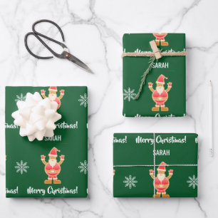Christmas Gingerbread Brown Santa Personalise Name Wrapping Paper Sheet